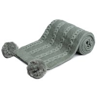 EABP800-SG: Sage Eco Cable Knit Wrap w/Pom Poms